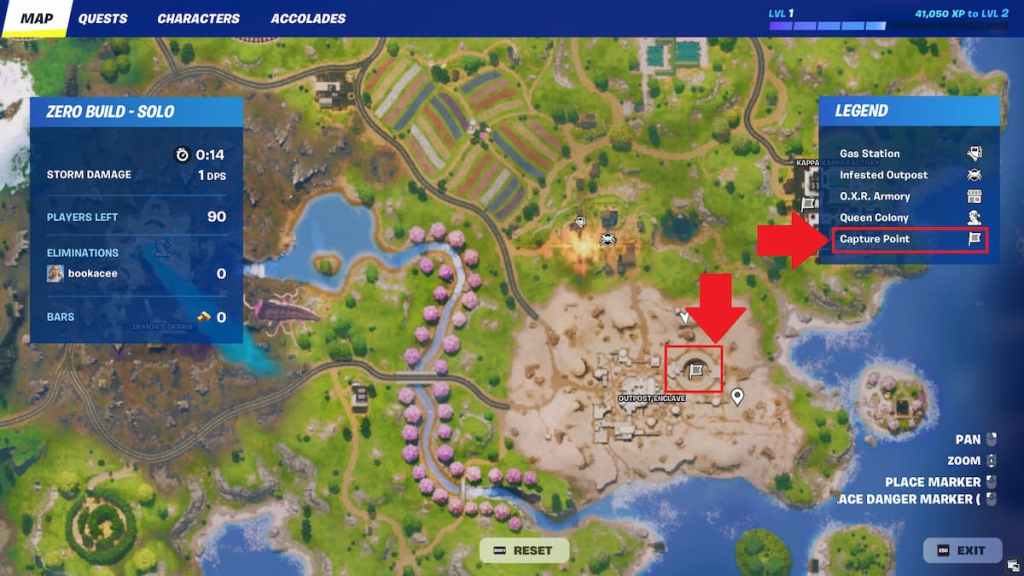 Capture point icon and marker marked on map in Fortnite
