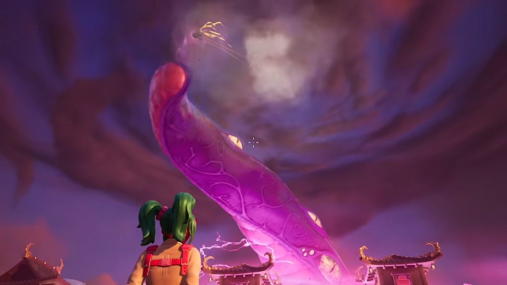 Daigo getting whacked through the air by a massive tentacle in Fortnite