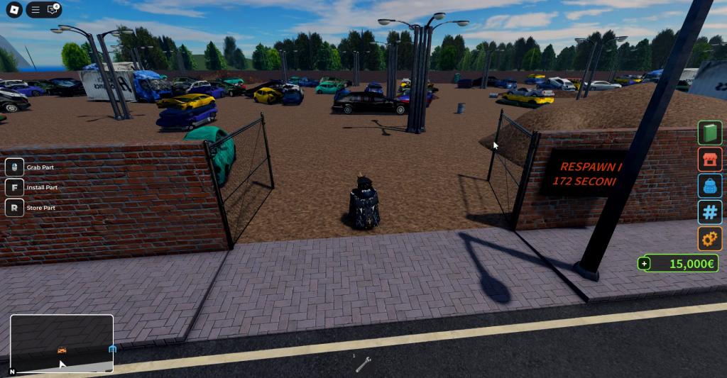 Car junkyard in the Fix It Up Roblox experience.
