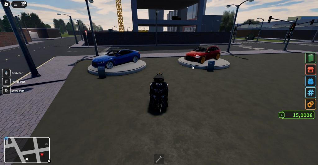 Premium car lot in the Fix It Up Roblox experience.