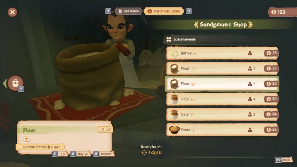 Flour for sale in tales of the shire