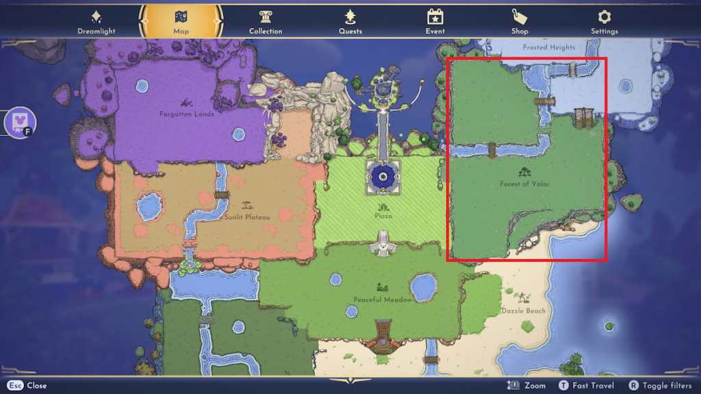 The forest of valor marked in disney dreamlight valley