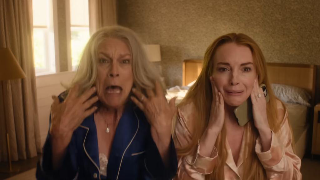 Tess and Anna screaming and holding their faces in freakier friday