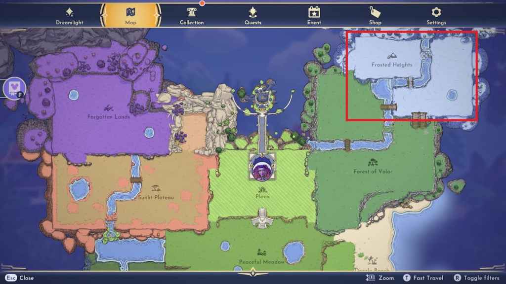 Frossted heights biome marked in disney dreamlight valley