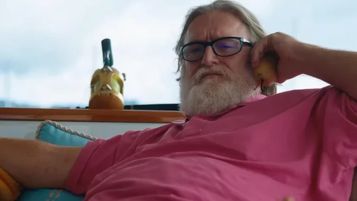 Gabe Newell on his yacht, speaking on the phone.