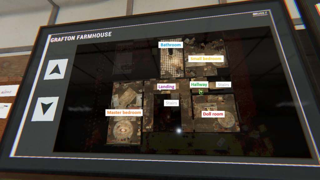 The second floor of grafton farmhouse on a map in phasmophobia