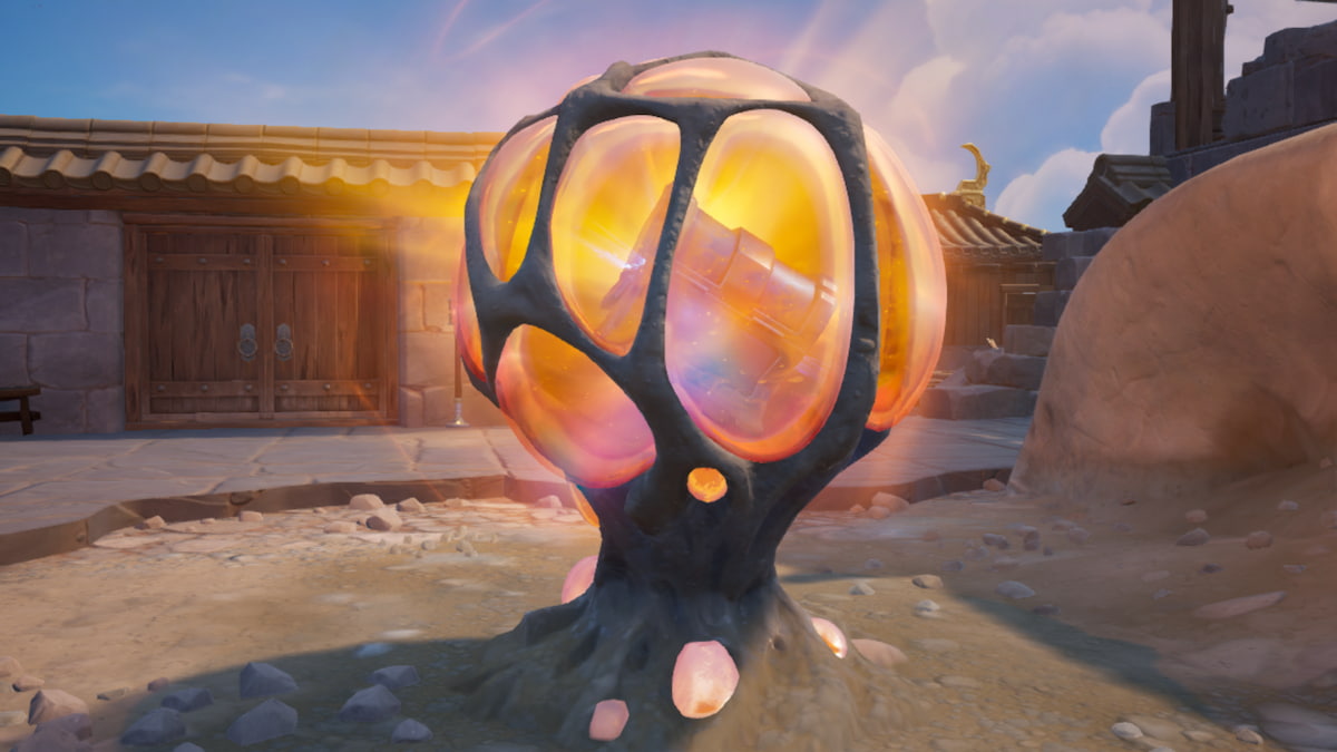 A glowing orange bug hive stash in fortnite