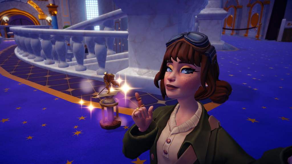 Pointing at hockey trophy in disney dreamlight valley