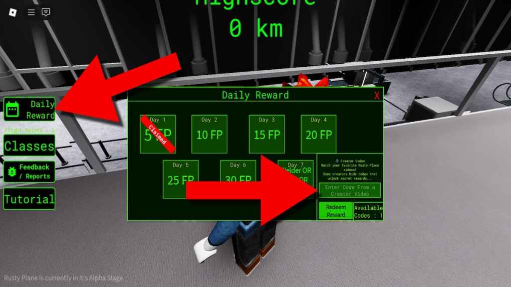 How to redeem codes in Rusty Plane.