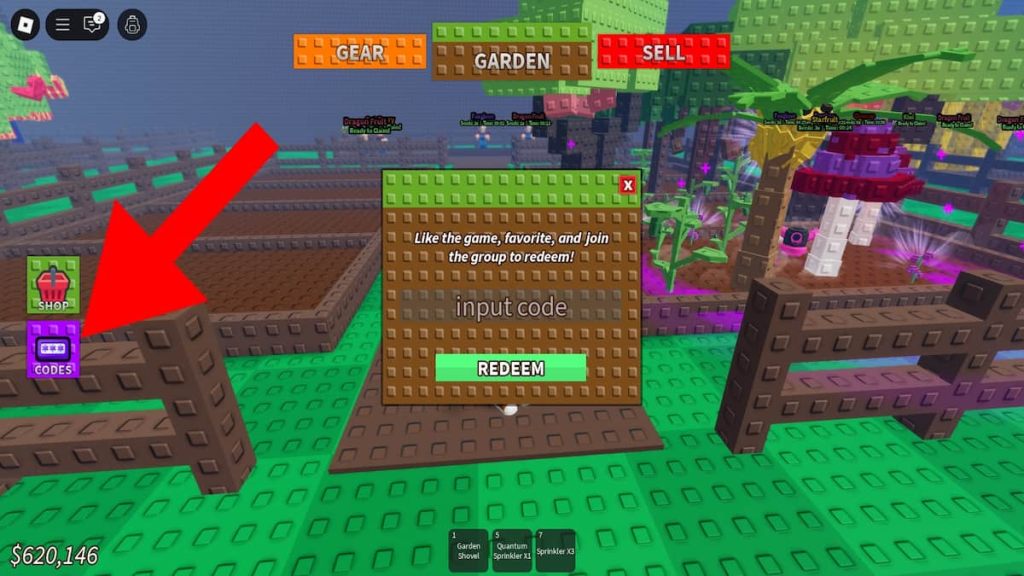 How to redeem codes in Snatch a Seed.