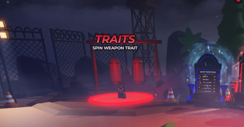 Location of the Traits NPC in the main lobby in Hunty Zombies Roblox experience.