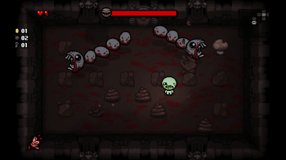 The Binding of Isaac screenshot showing Isaac fighting a boss.
