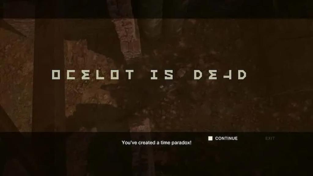 Ocelot is dead text in Metal Gear Solid Delta: Snake Eater