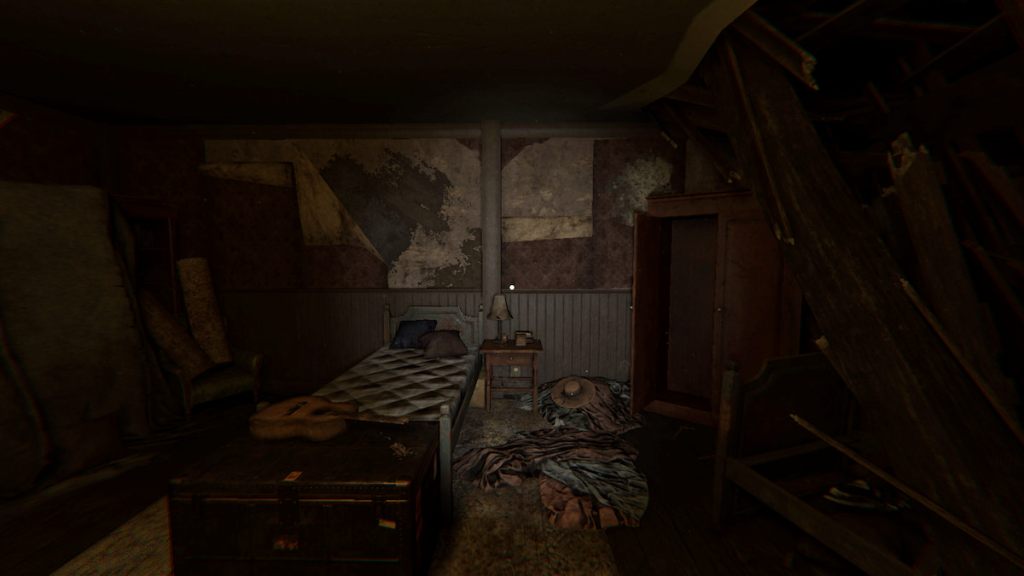 An open wardrobe in a small bedroom in phasmophobia