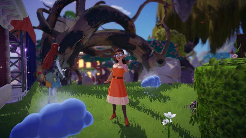 Standing by two rain clouds in disney dreamlight valley