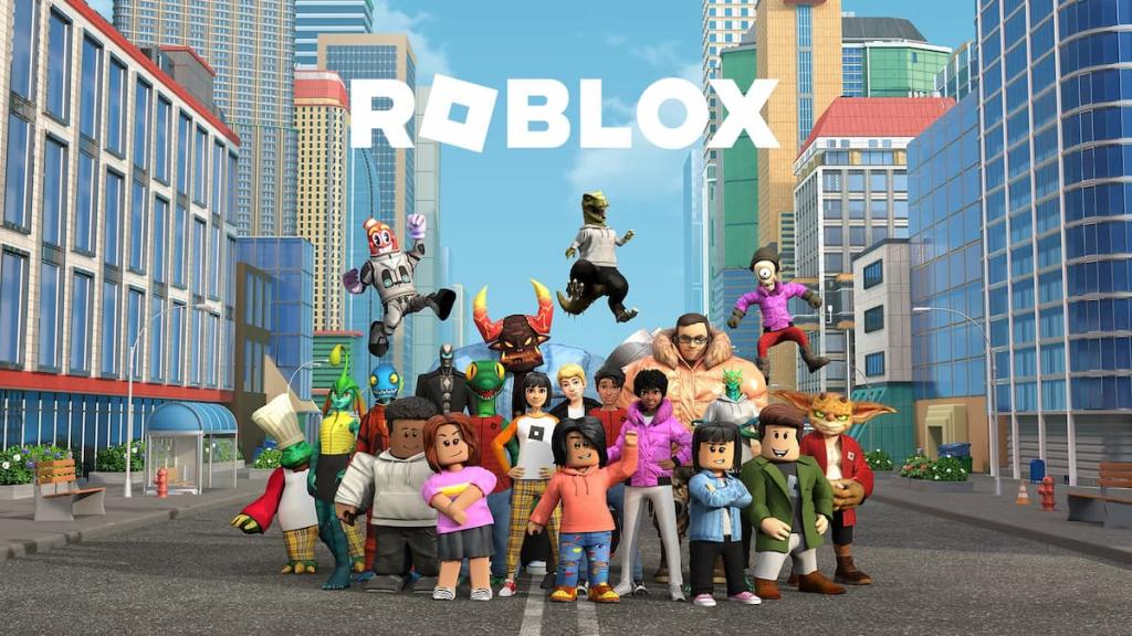 Numerous Roblox characters standing in the street.