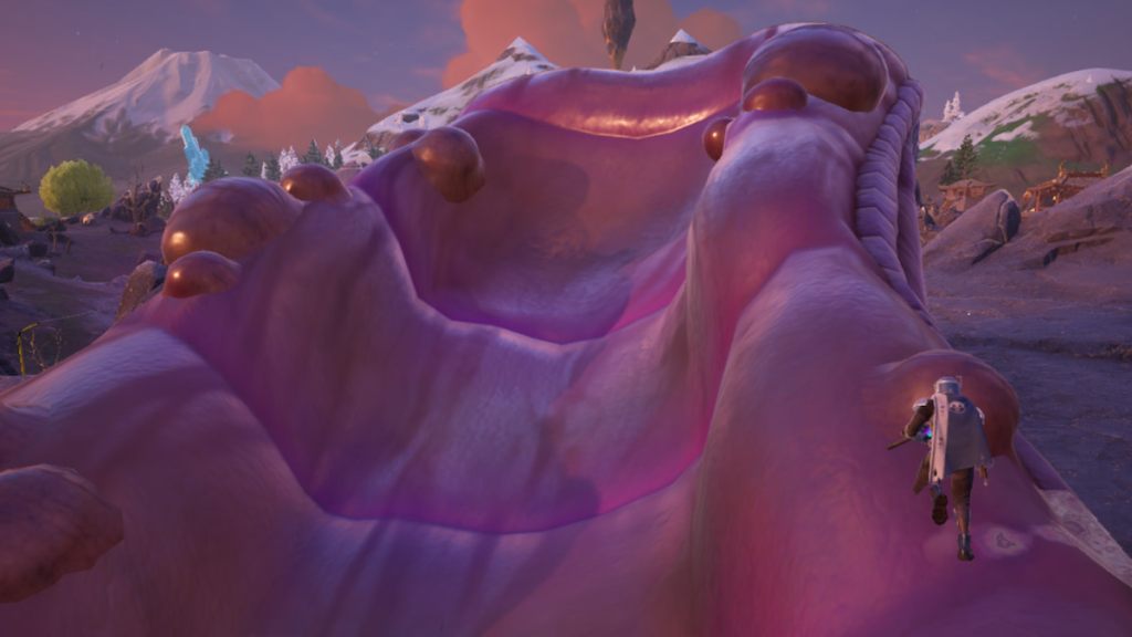 A mandalorian running on a tentacle in fortnite