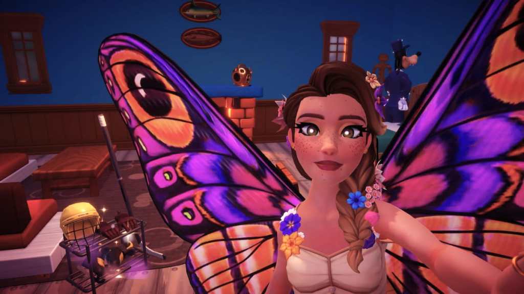 Taking a selfie with hockey gear in disney dreamlight valley