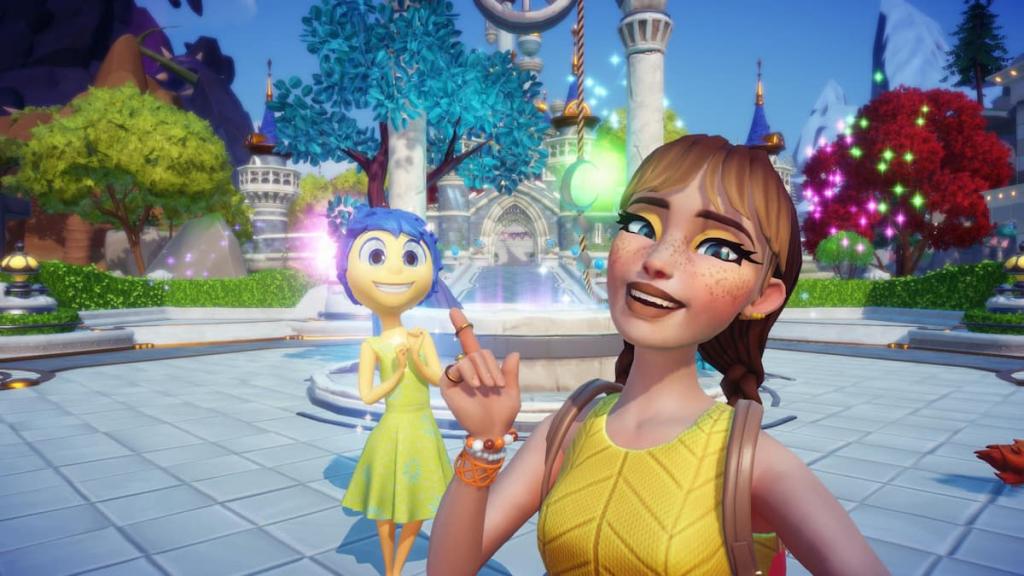 Taking a picture with Joy in disney dreamlight valley