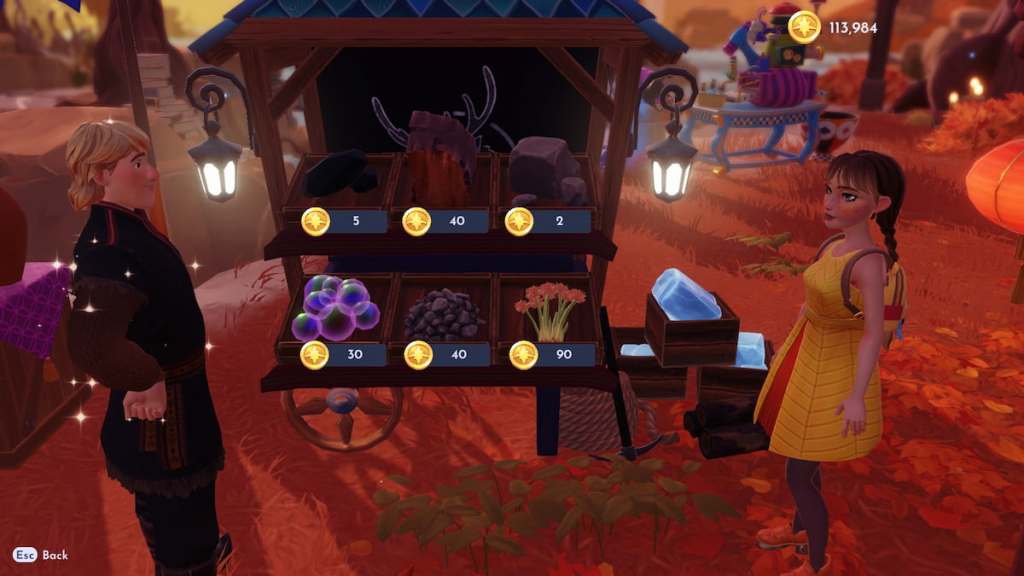 Some items for sale at kristoff's stall in disney dreamlight valley