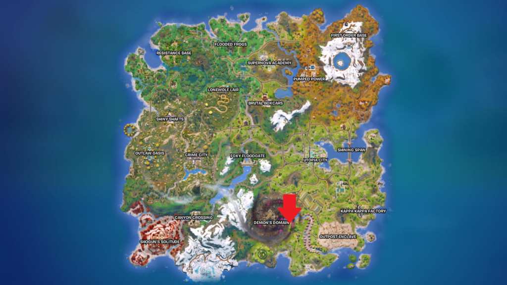 Tentacle location marked on map at demon's domain in fortnite