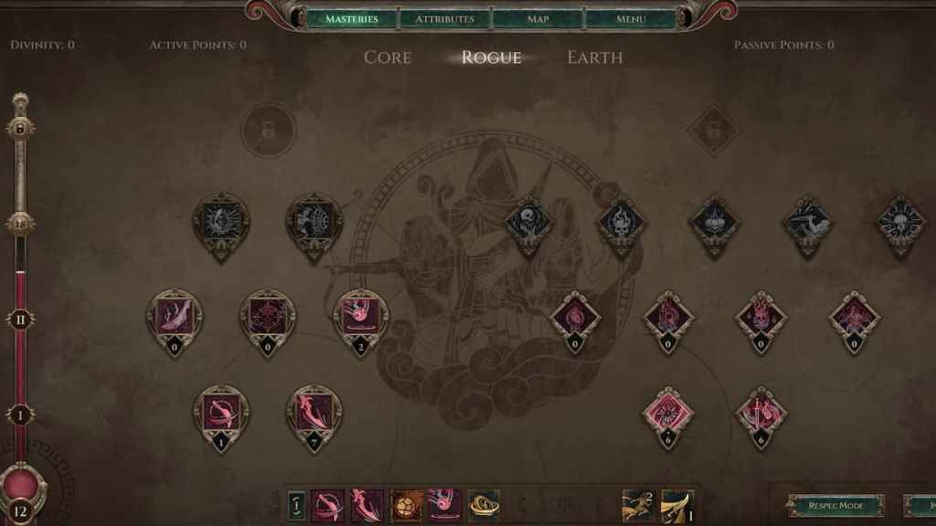 Skill trees, passives, and multi-class screens in Titan Quest 2. 