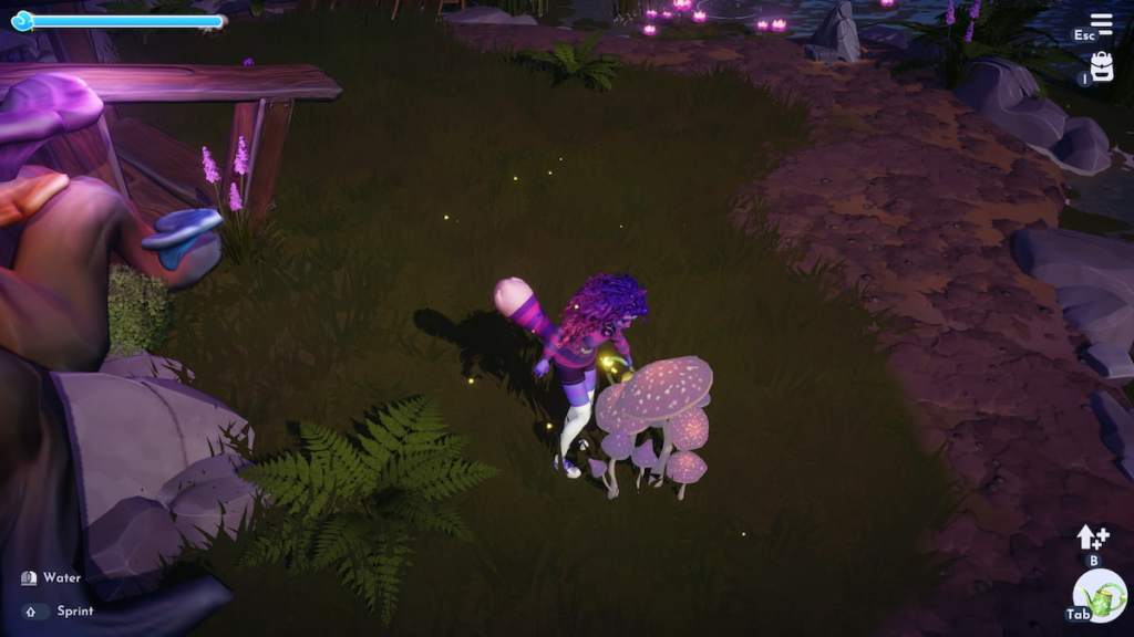 Watering a mushroom in disney dreamlight valley