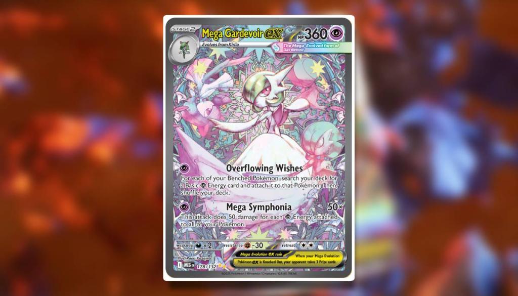 An image shows the Pokémon TCG Mega Evolution card Mega Gardevoir ex SAR