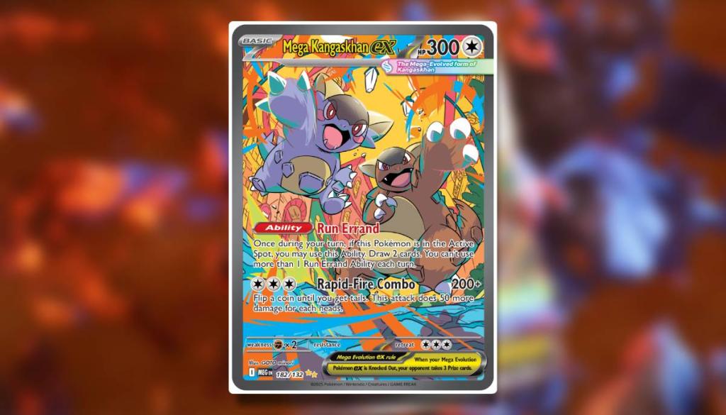 An image shows the Pokémon TCG Mega Evolution card Mega Kangaskhan ex SR