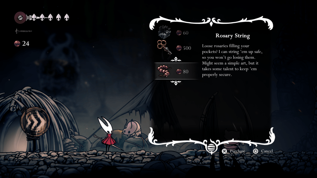 Rosary String from the shop at Bone Bottom in Hollow Knight Silksong