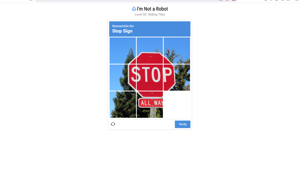 Sliding tiles game in I'm Not a Robot