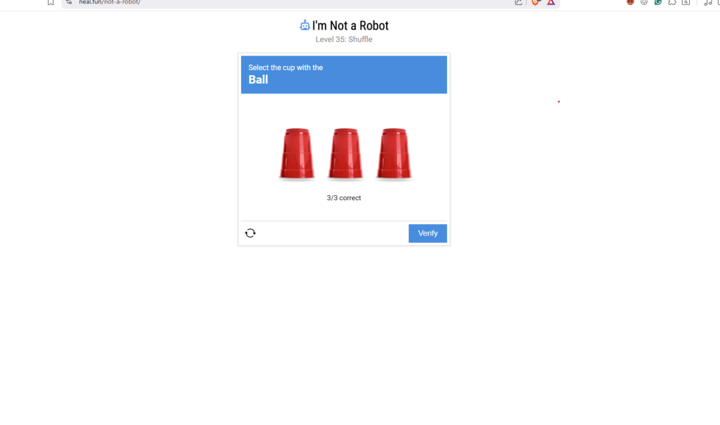 Pick the cup game in I'm Not a Robot