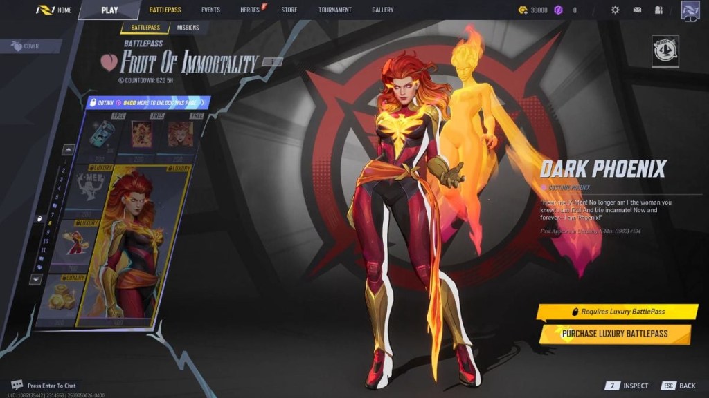 Phoenix's Dark Phoenix costume in Marvel Rivals