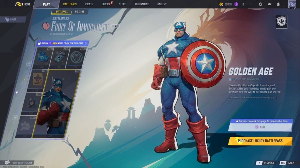 Captain America's Golden Age costume in Marvel Rivals