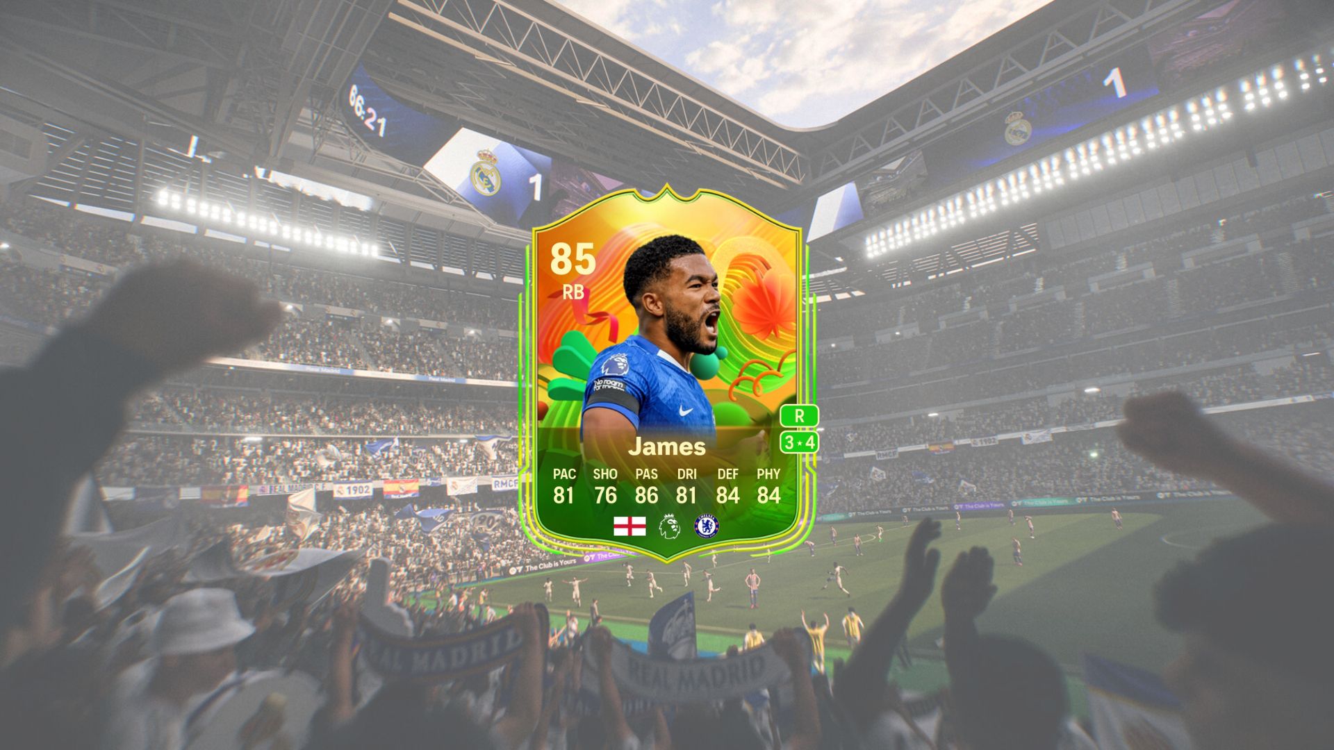 Fc 26 World Tour Reece James card with 85 overall