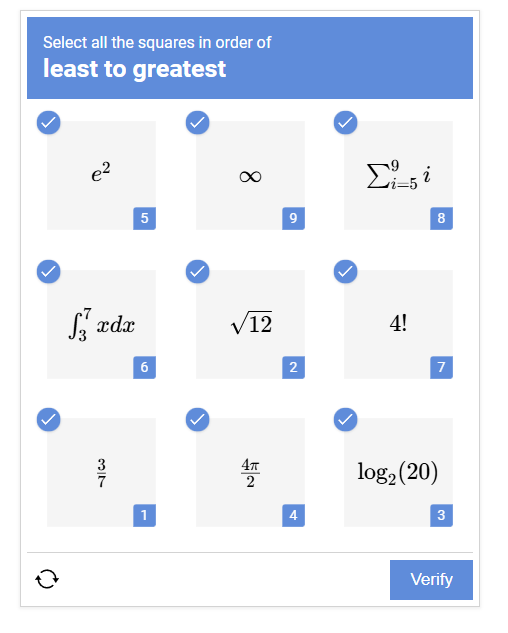 A bunch of equations in boxes labelled one through nine.