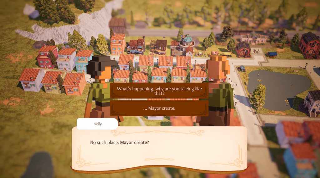 A screenshot from Town to City showing a dialogue box with a villager asking the player (mayor) to build something.