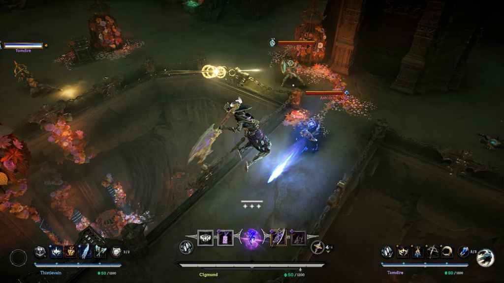 A character in Arkheron jumping up with an axe during combat. 