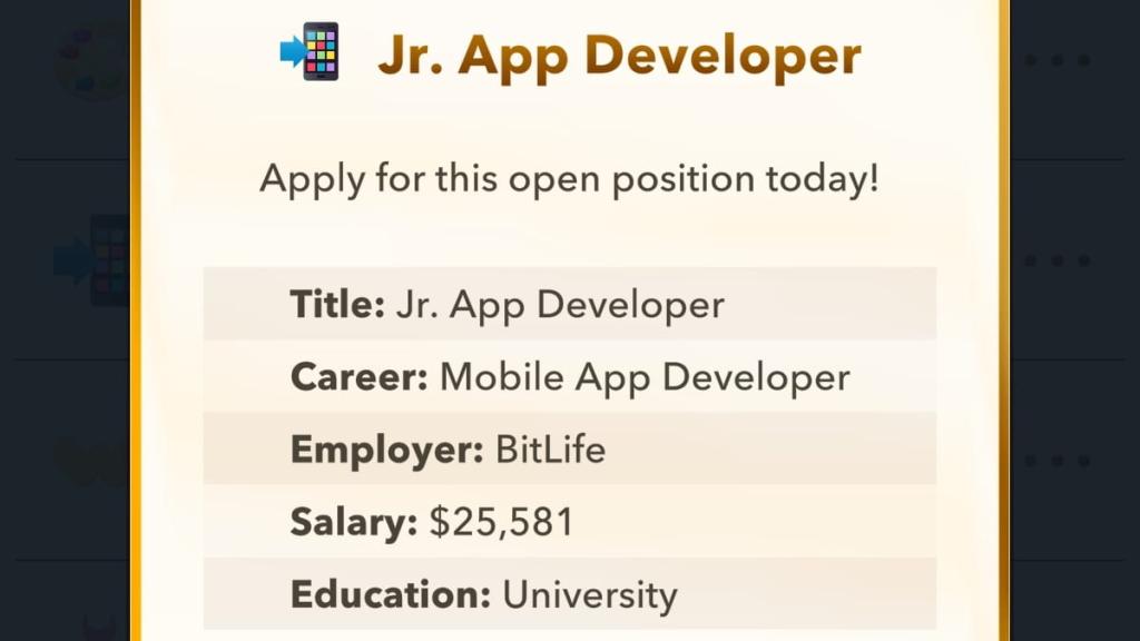 An app developer job at Candywriter in BitLife