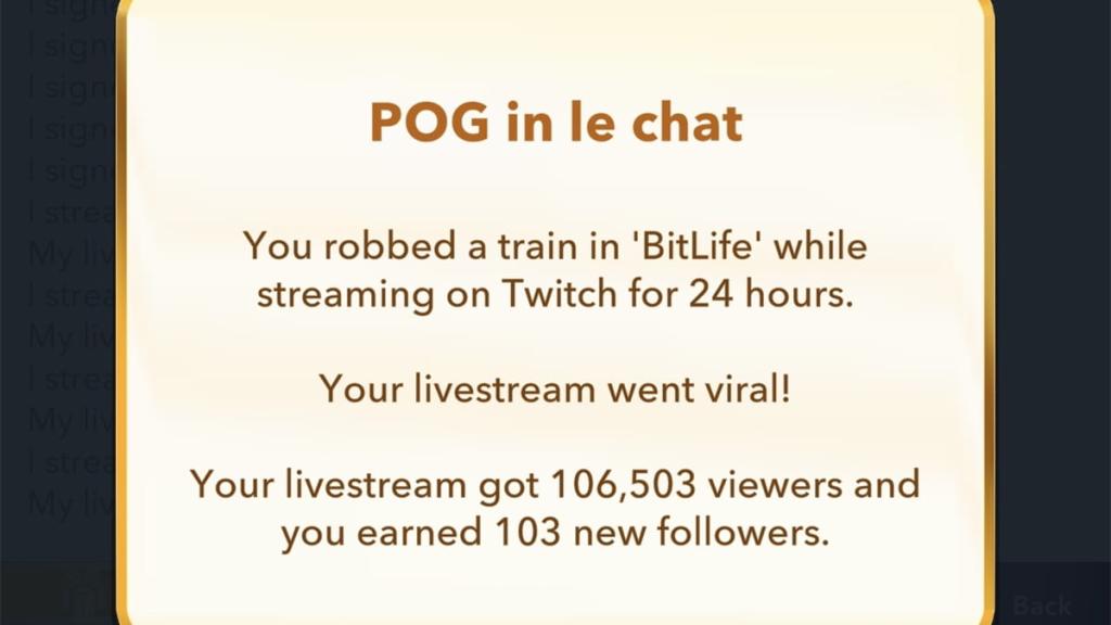 Going viral on Twitch in BitLife