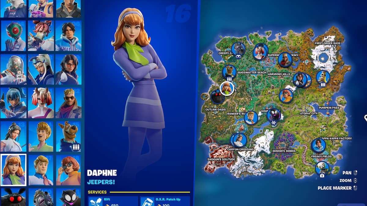 Fortnite Chapter 6, season 4 map with NPC locations