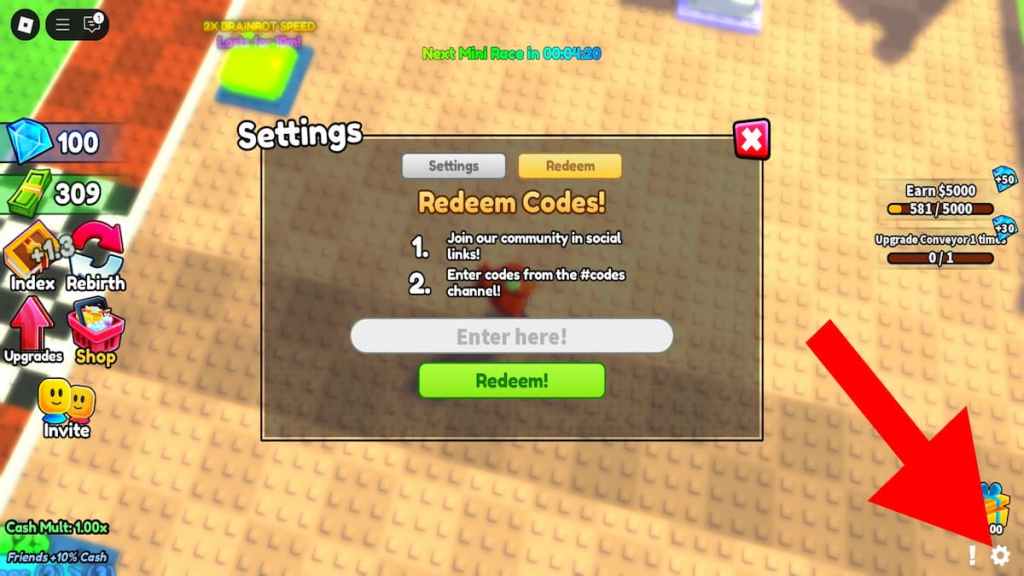 How to redeem codes in Race A Brainrot 