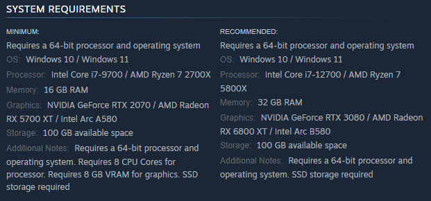 BL4 Steam recommended specs 