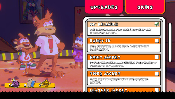 bubsy in the clothing screen in bubsy 4d
