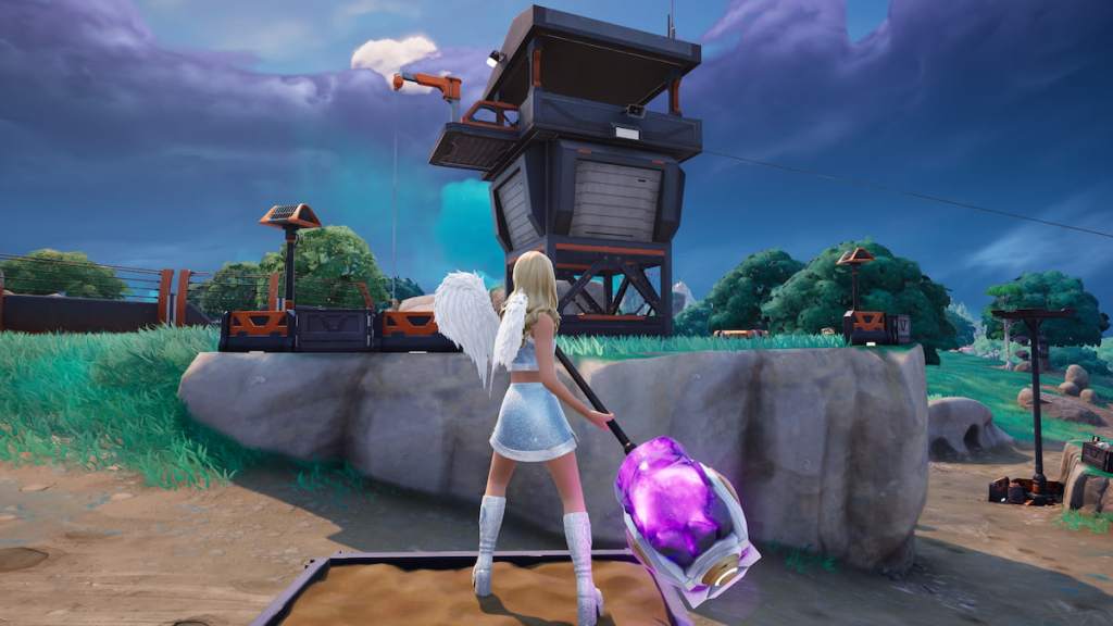 Sabrina carpenter looking at OXR base tower in fortnite