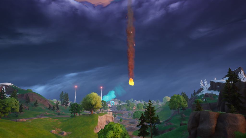 a meteor falling through the sky in fortnite