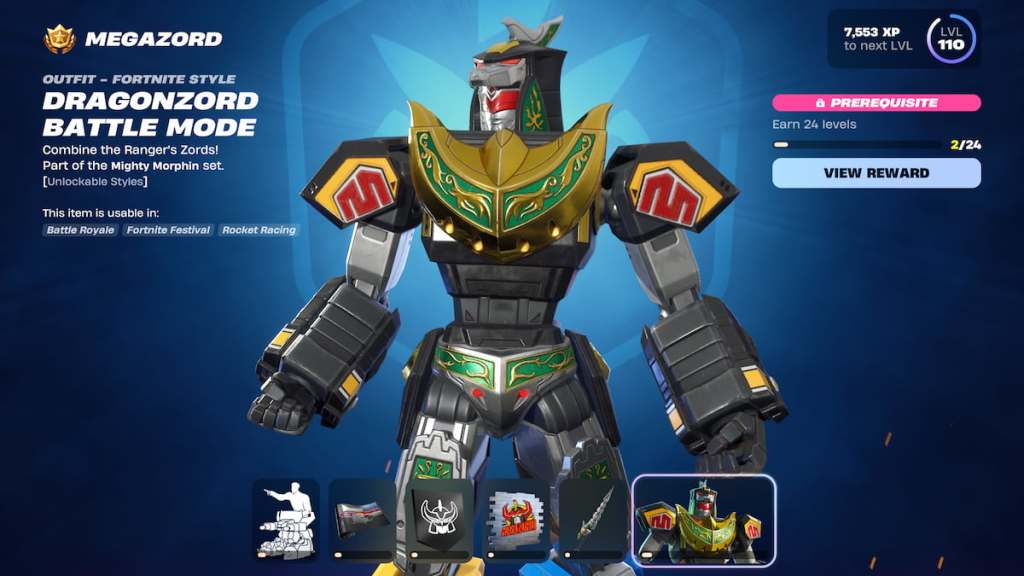 Page two megazord rewards featuring dragonzord in fortnite