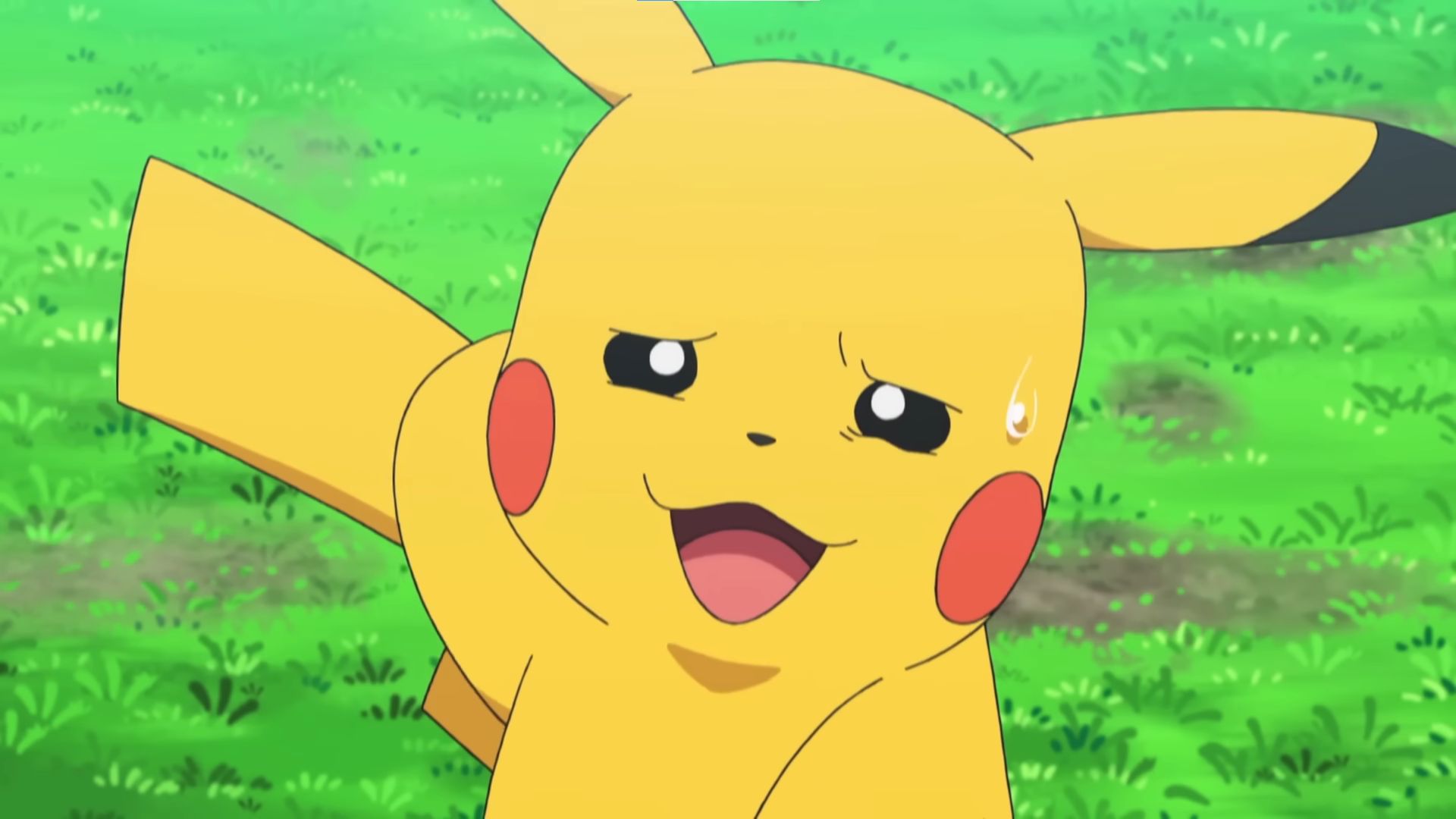 Pikachu feeling embarrassed in the Pokémon anime.