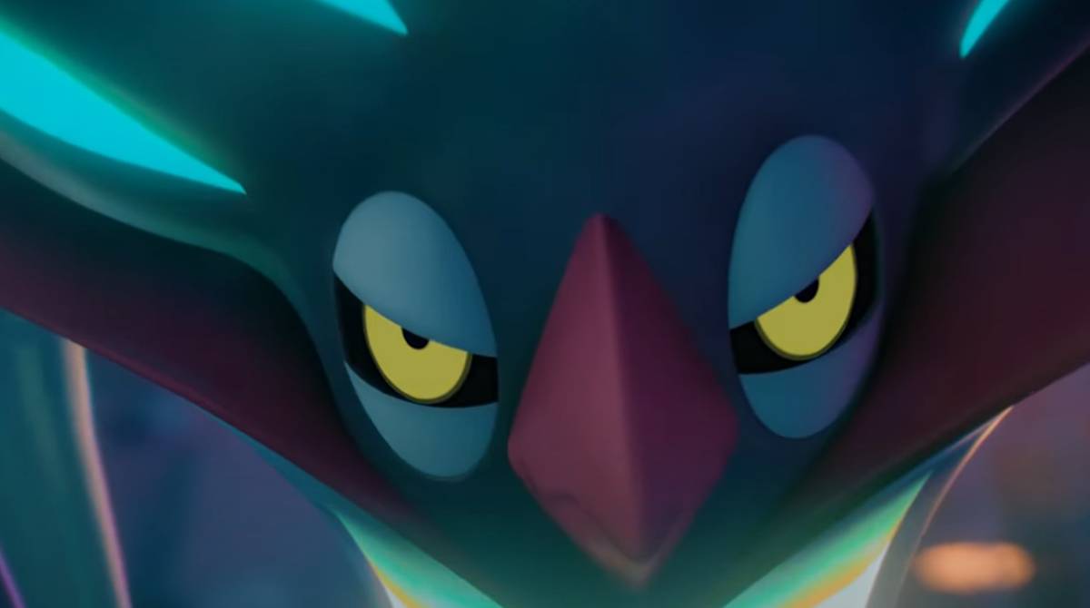A close up reveals Mega Malamar's face