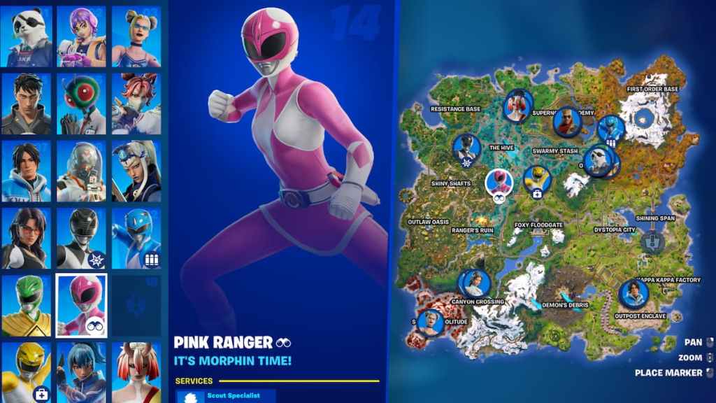 Power rangers marked on the map in fortnite